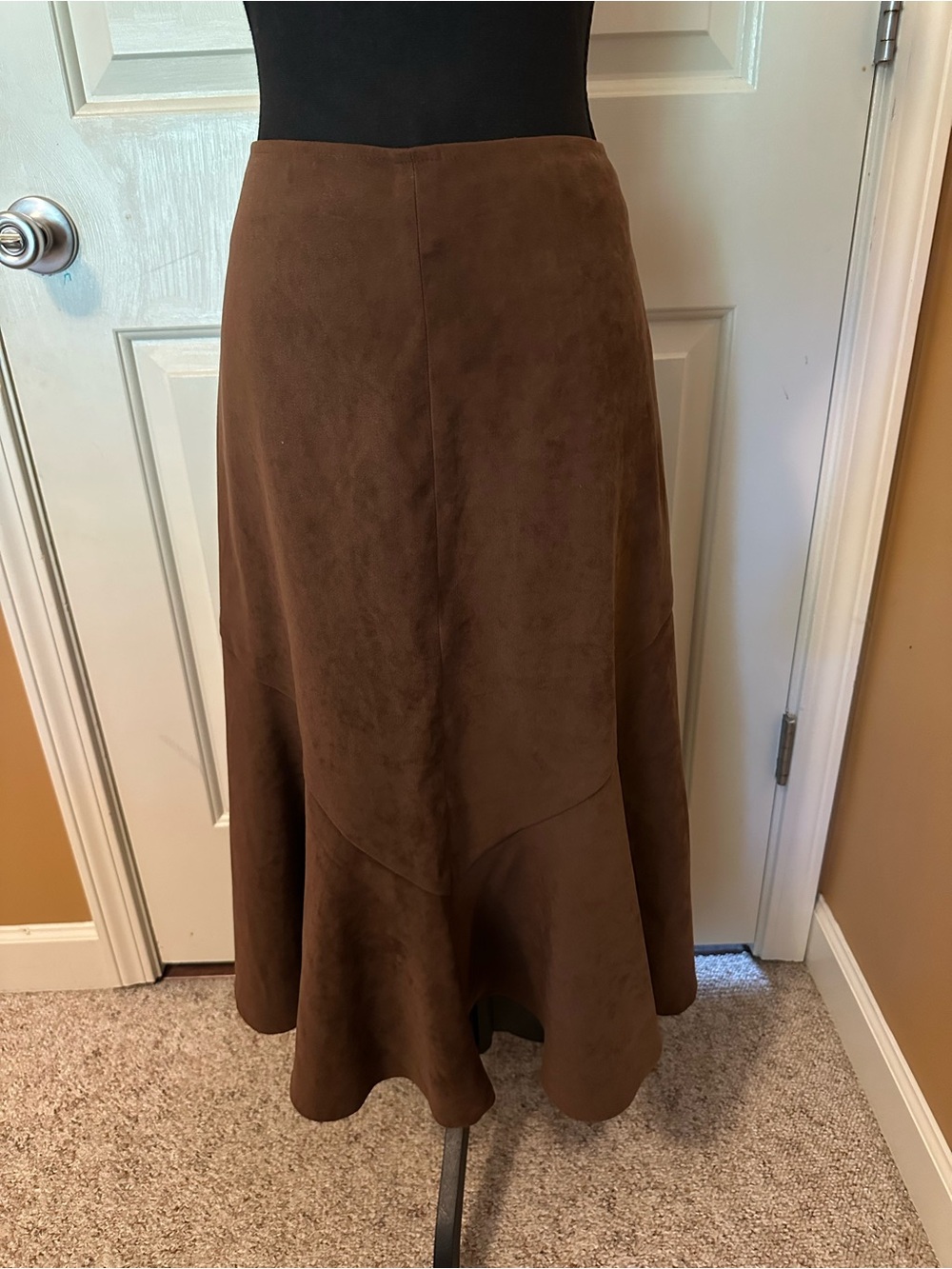 Cato Brown Suede-Look Flared Midi Skirt
